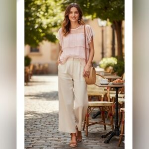 Anthroplogie Sophie Rue Light Pink Lace Ruffle Top Size Small